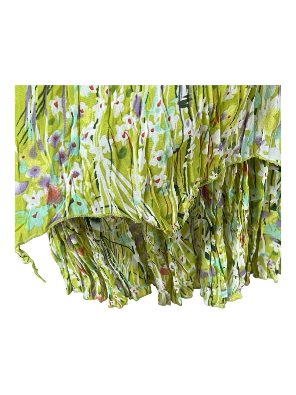 EUC Carrie Allen Fairycore Floral Embroidered Crinkle Lime Green Dress | Size M - Picture 8 of 11